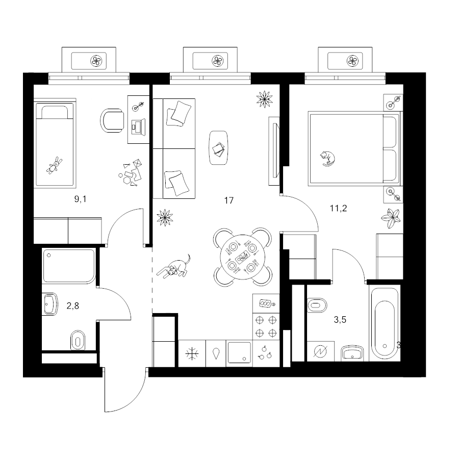 3 ккв (Евро) 47,3 м²