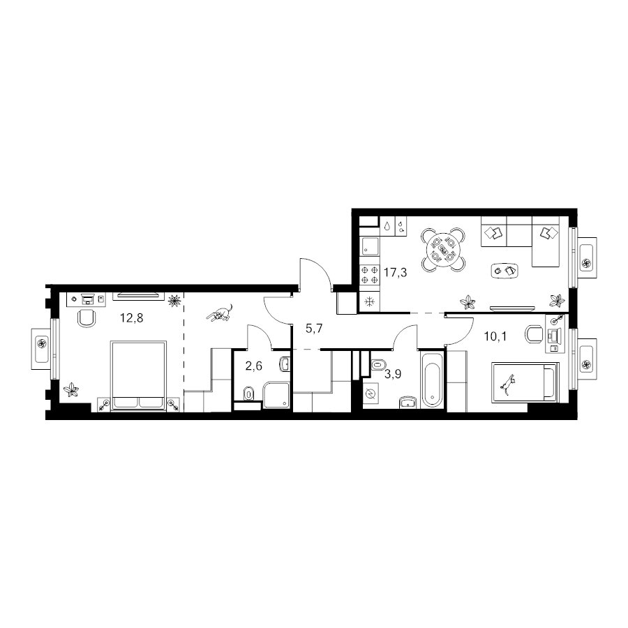 3 ккв (Евро) 63,4 м²
