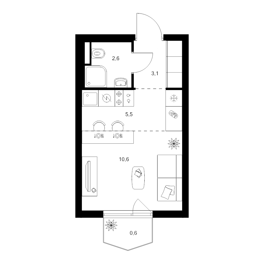 Студия 22,4 м²