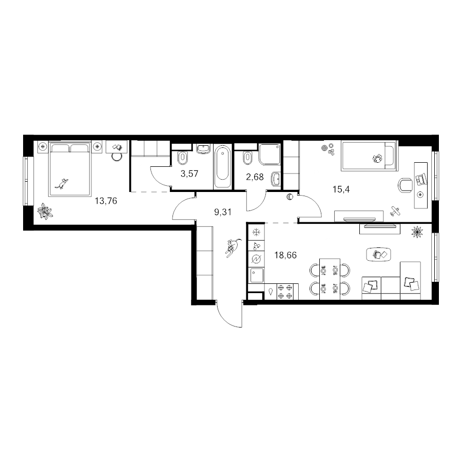 3 ккв (Евро) 66,1 м²