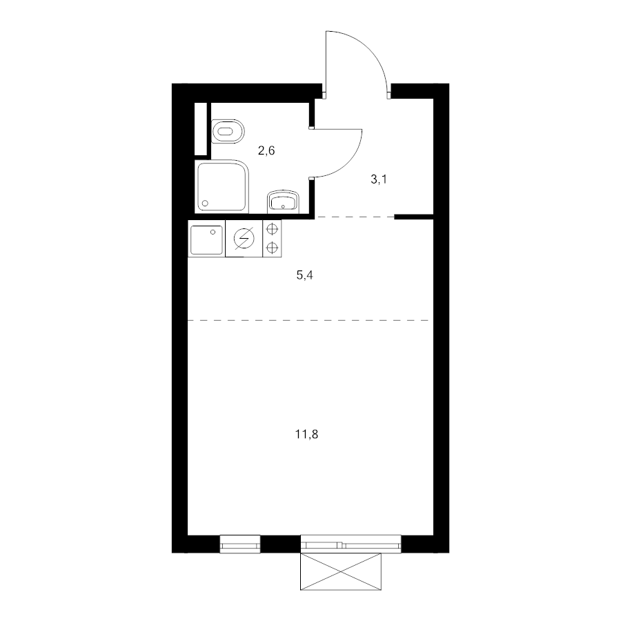 Студия 22,9 м²