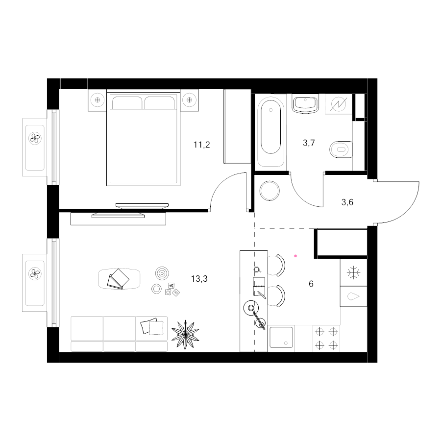 2 ккв (Евро) 37,8 м²