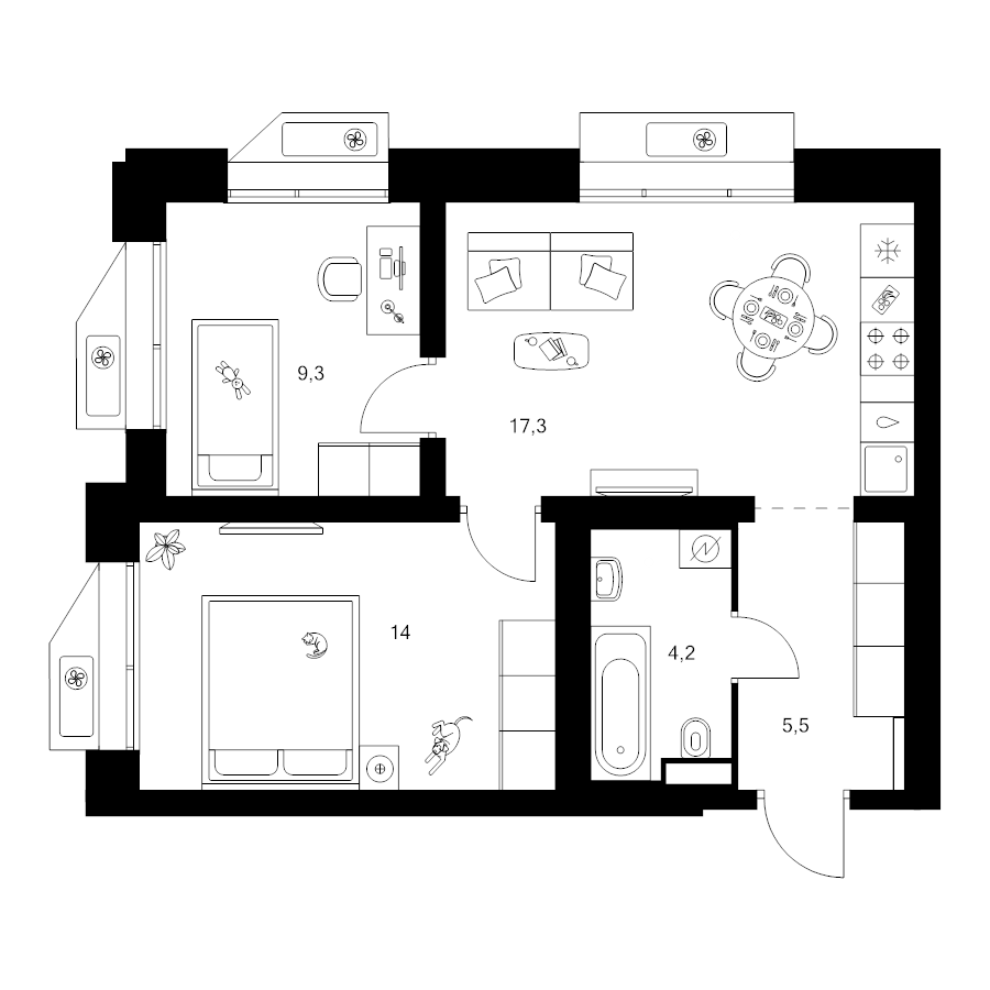 3 ккв (Евро) 50,3 м²