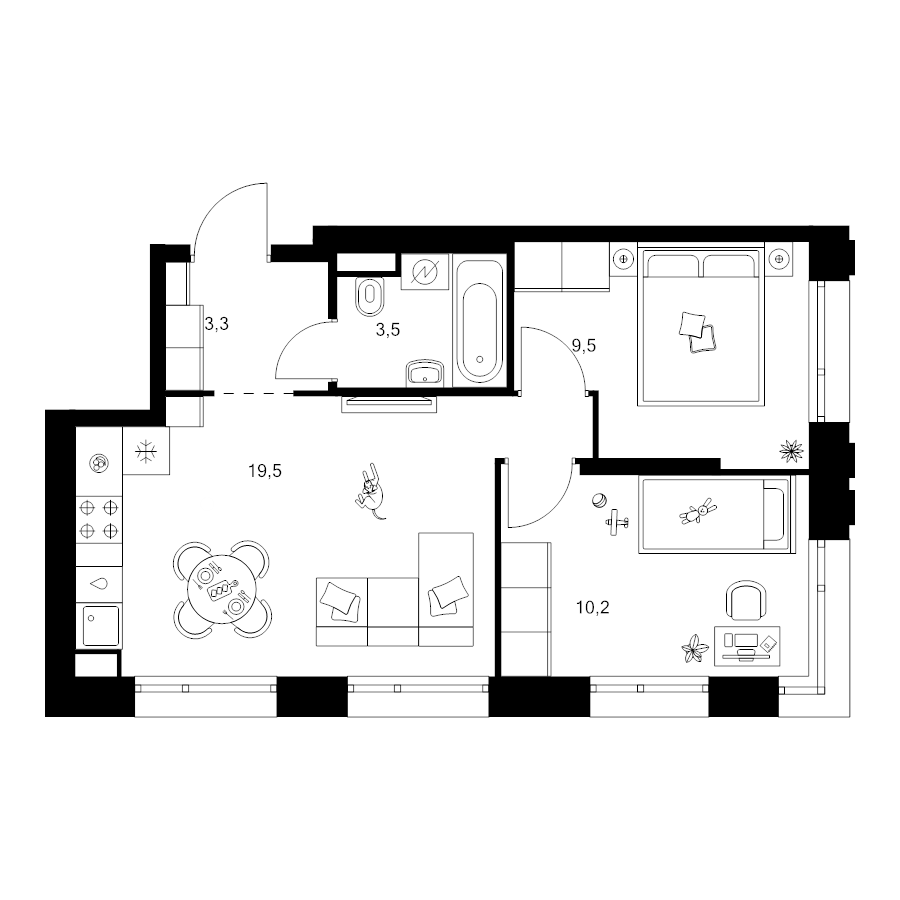 3 ккв (Евро) 46 м²