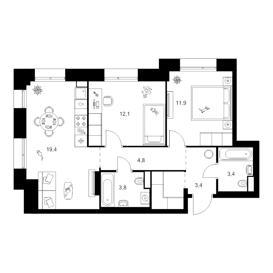 3 ккв (Евро) 61,8 м²