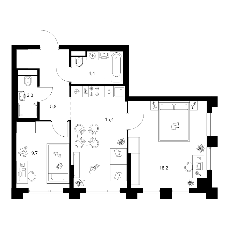 3 ккв (Евро) 56,9 м²