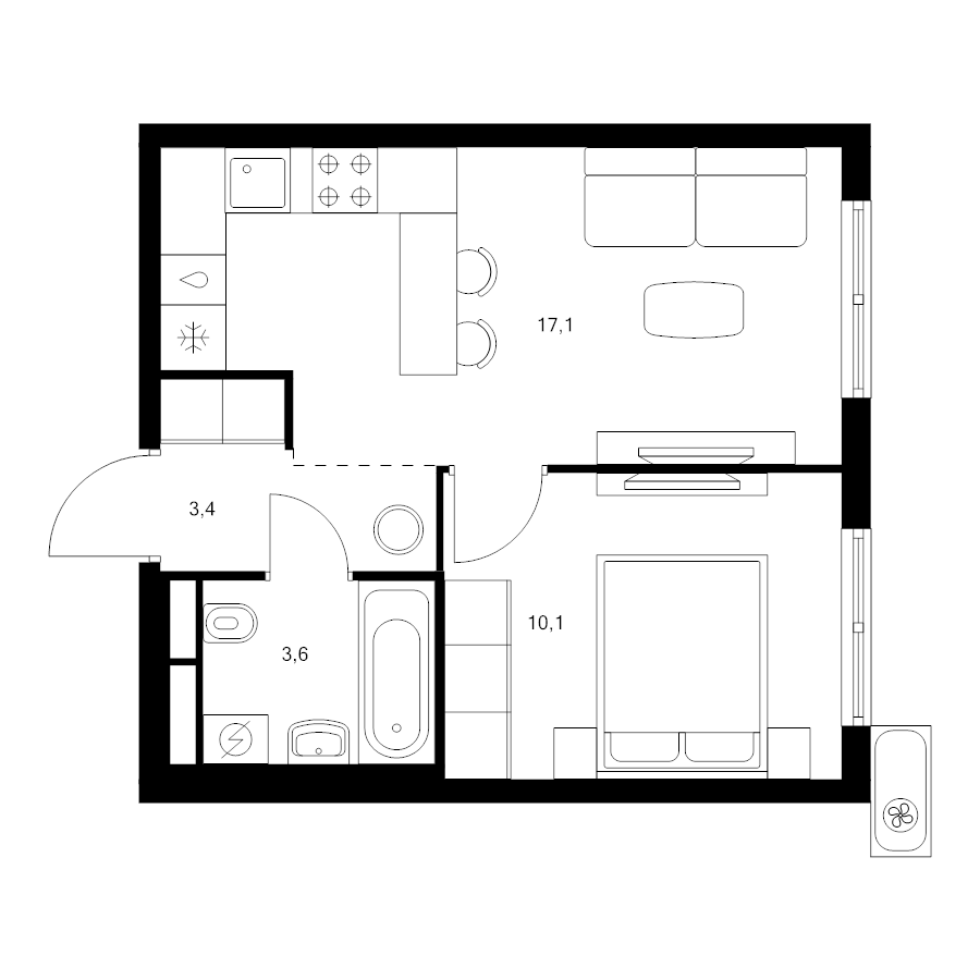 2 ккв (Евро) 34,2 м²