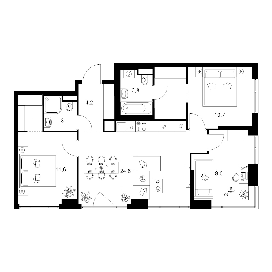 4 ккв (Евро) 74,8 м²
