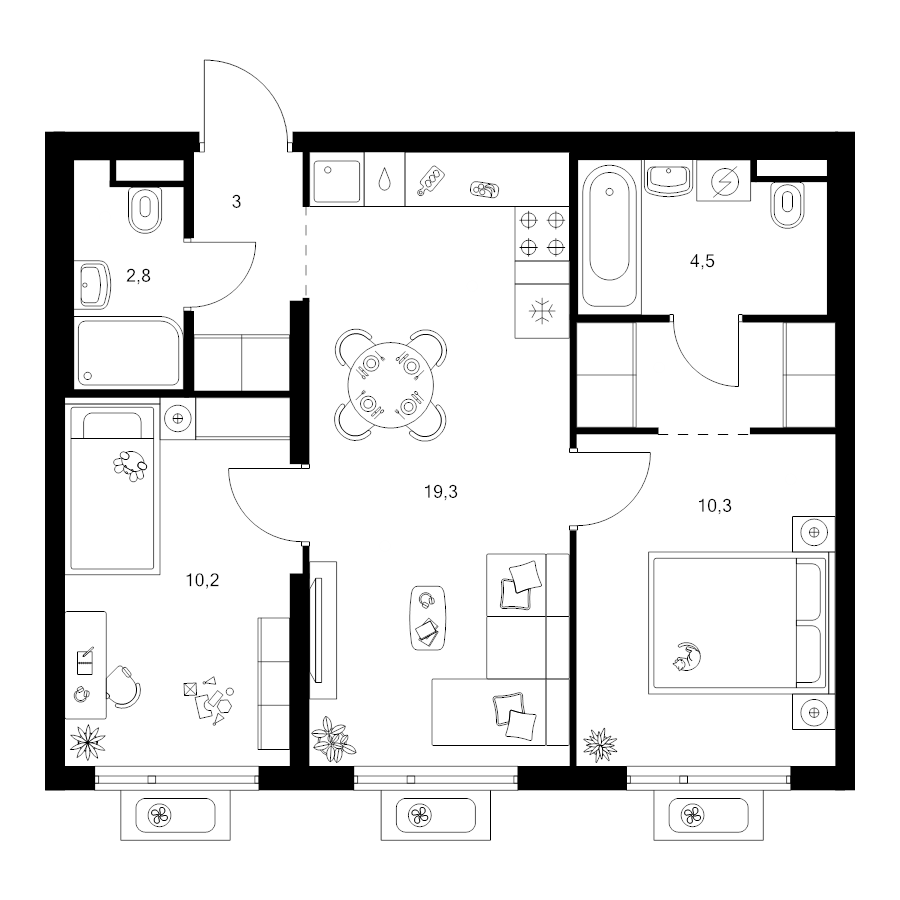 3 ккв (Евро) 53,4 м²