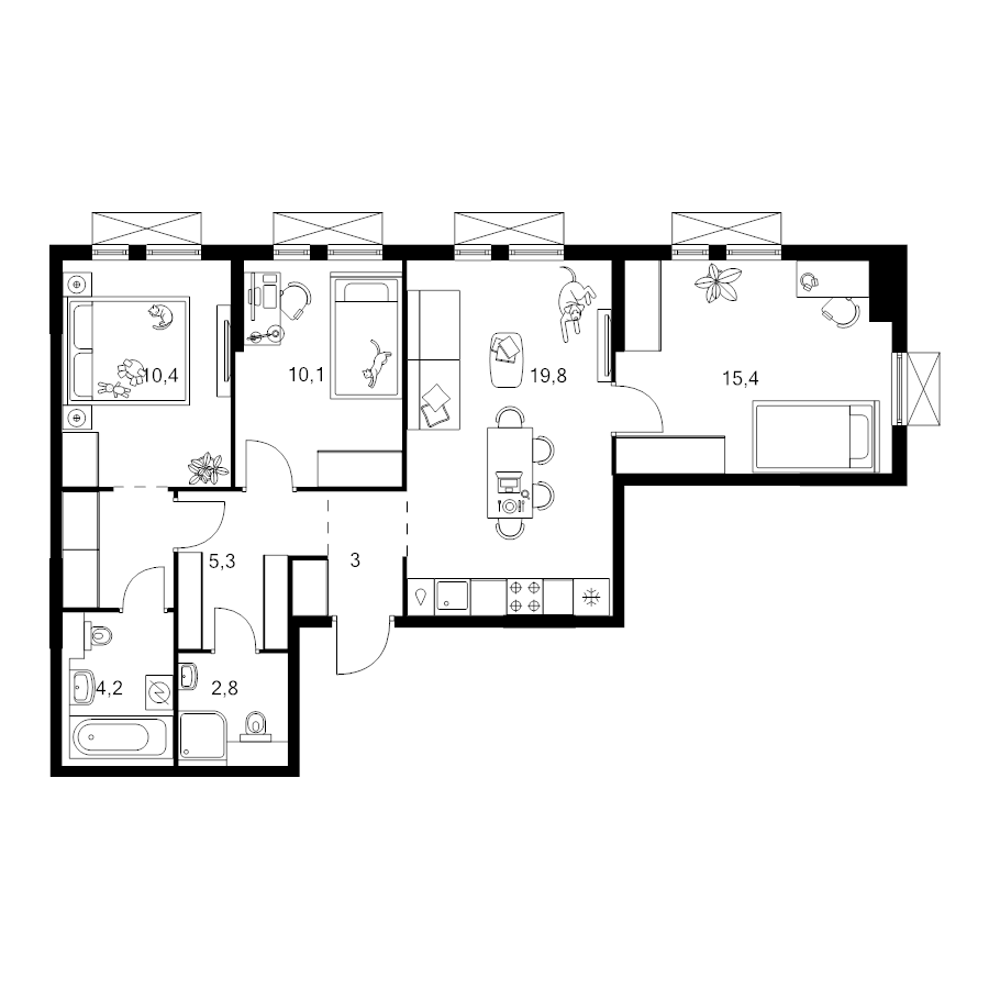 4 ккв (Евро) 74,5 м²
