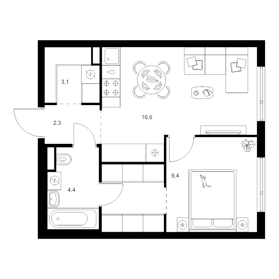 2 ккв (Евро) 40,4 м²