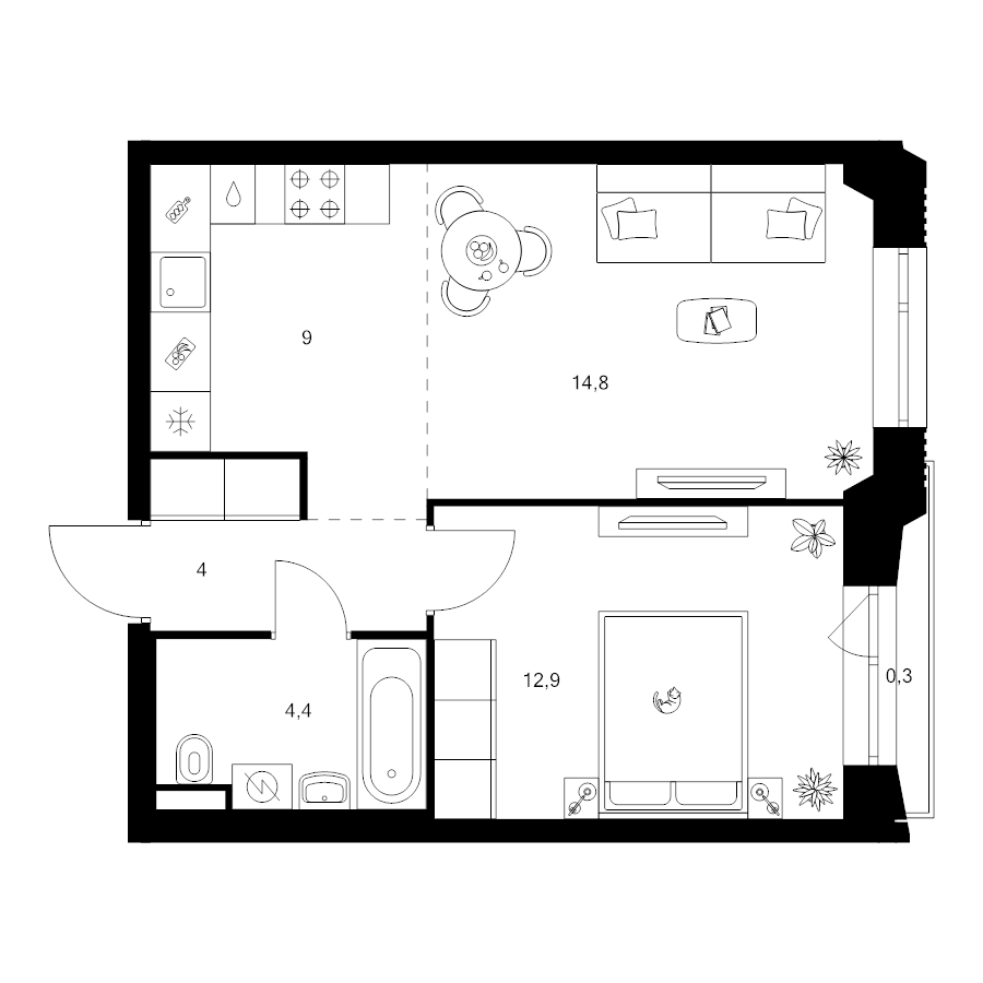 2 ккв (Евро) 45,4 м²