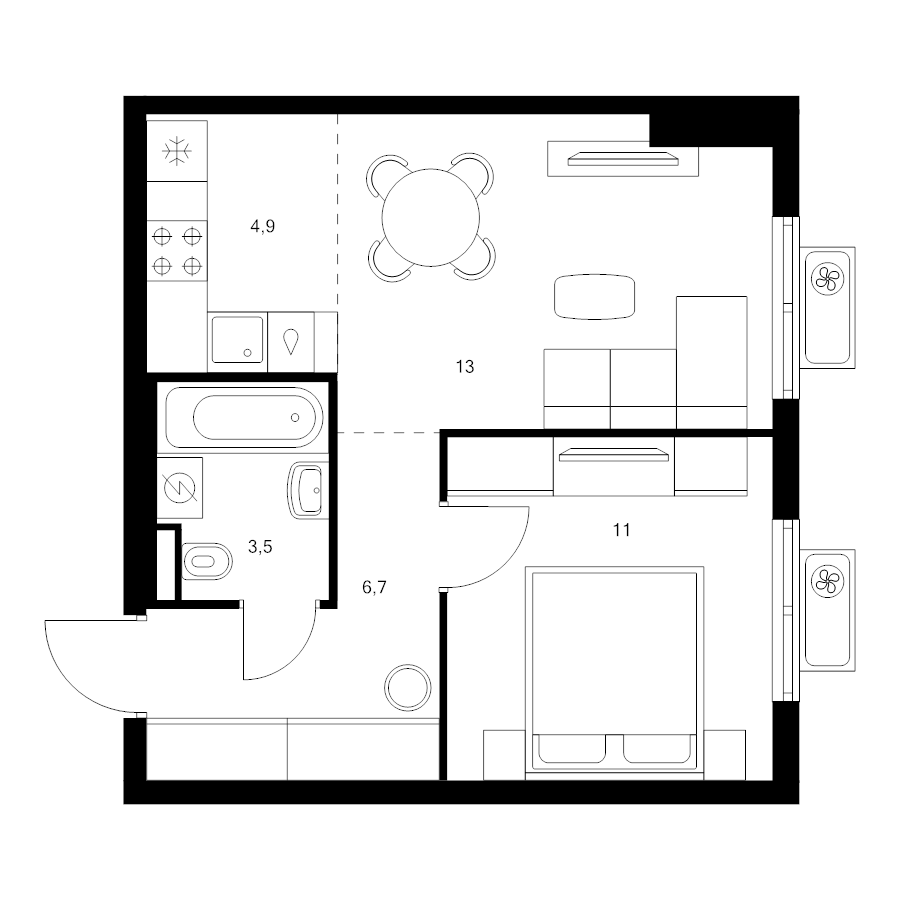 2 ккв (Евро) 39,1 м²