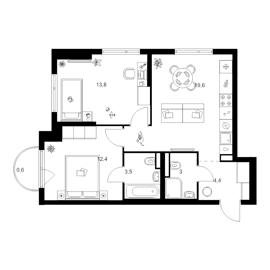 3 ккв (Евро) 57,3 м²