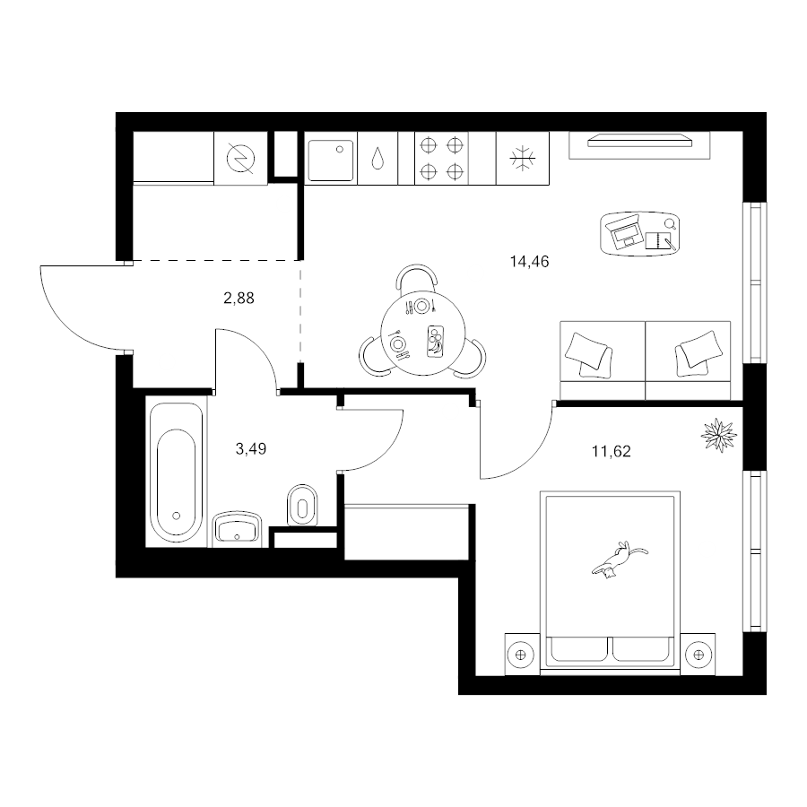 1 ккв 34,7 м²