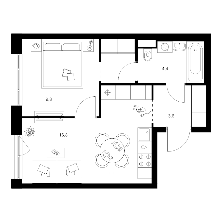 2 ккв (Евро) 37 м²