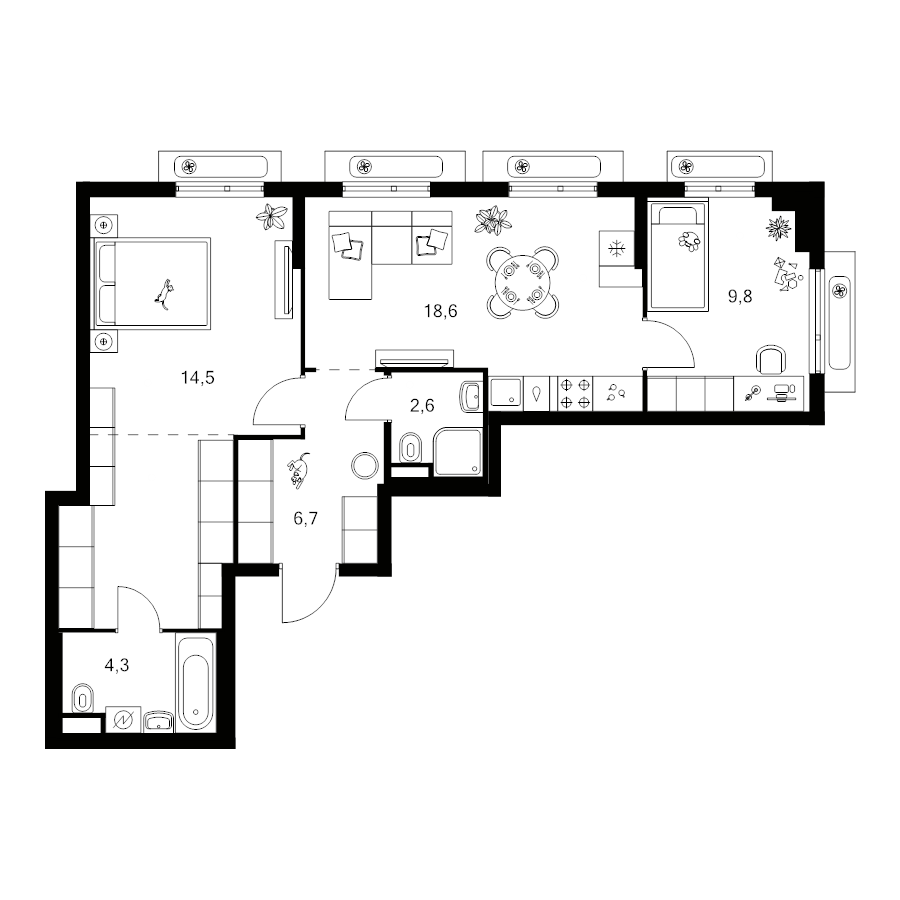 3 ккв (Евро) 65,6 м²