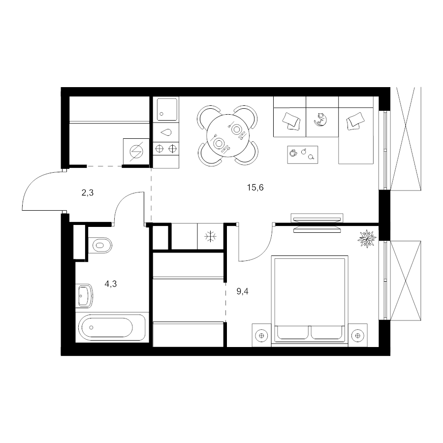 2 ккв (Евро) 37,9 м²