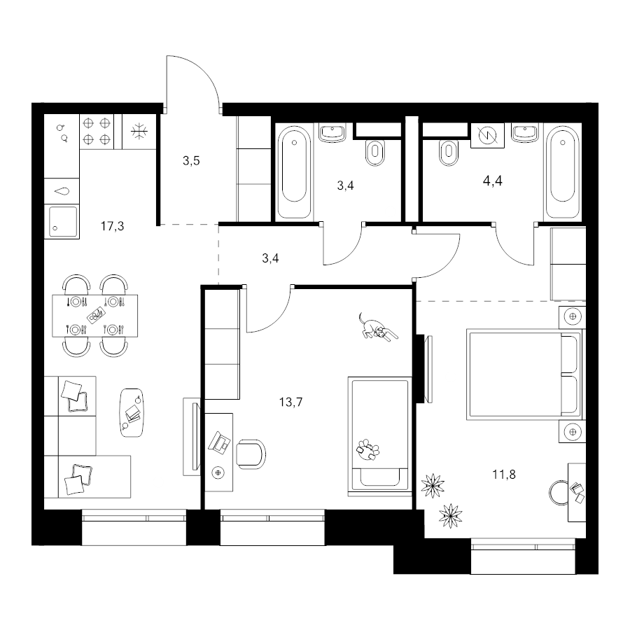 3 ккв (Евро) 61,3 м²