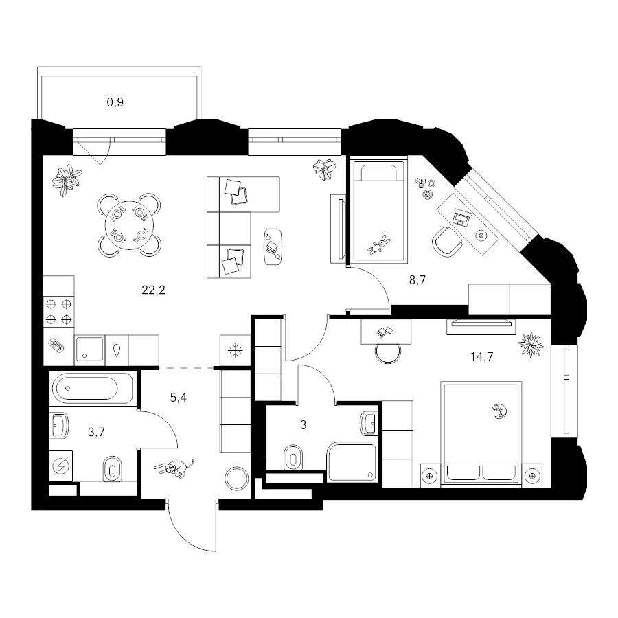 3 ккв (Евро) 58,6 м²