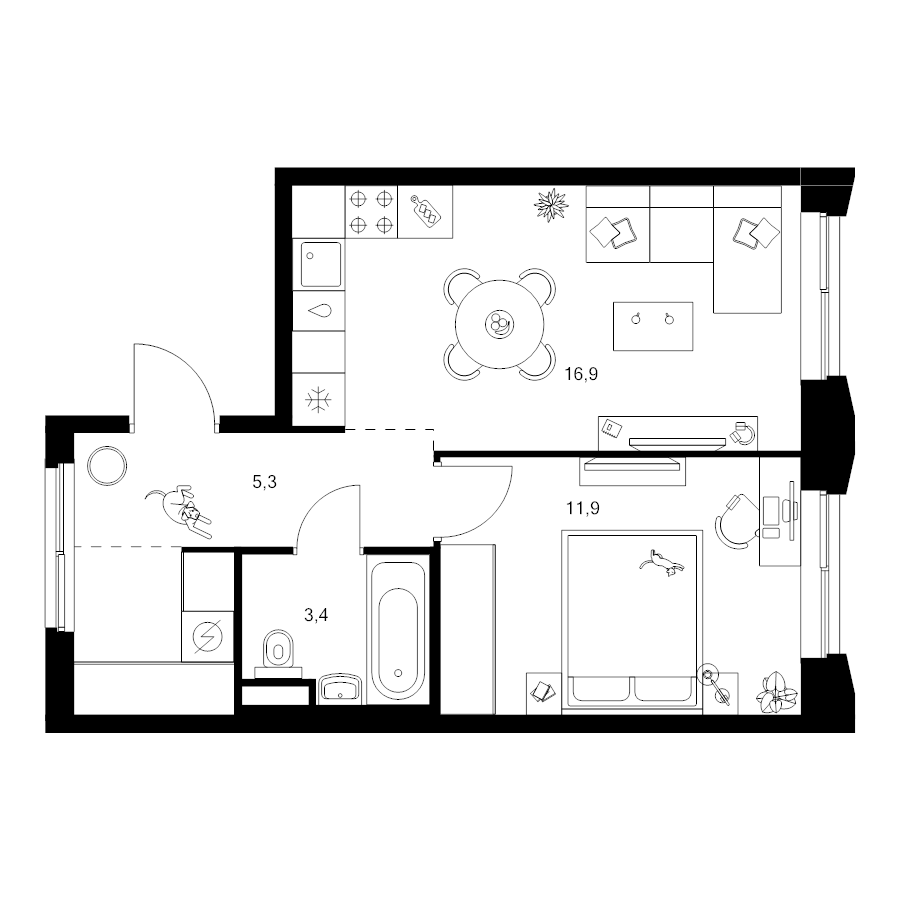 2 ккв (Евро) 40,9 м²