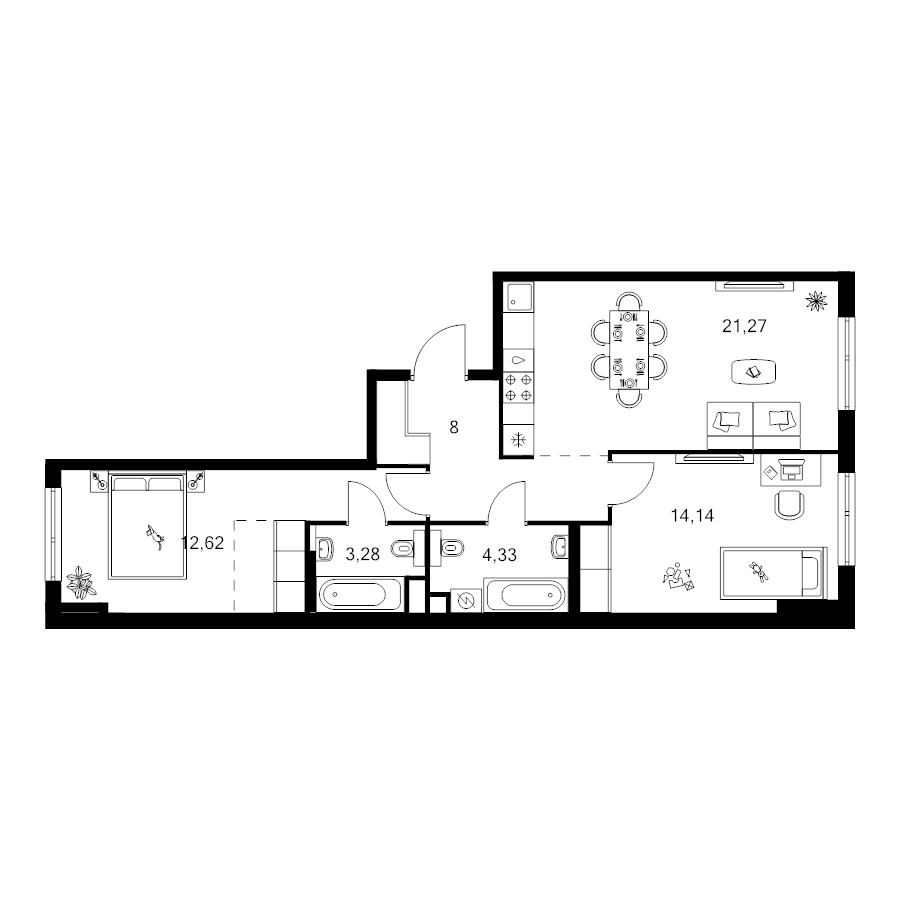 3 ккв (Евро) 66,3 м²