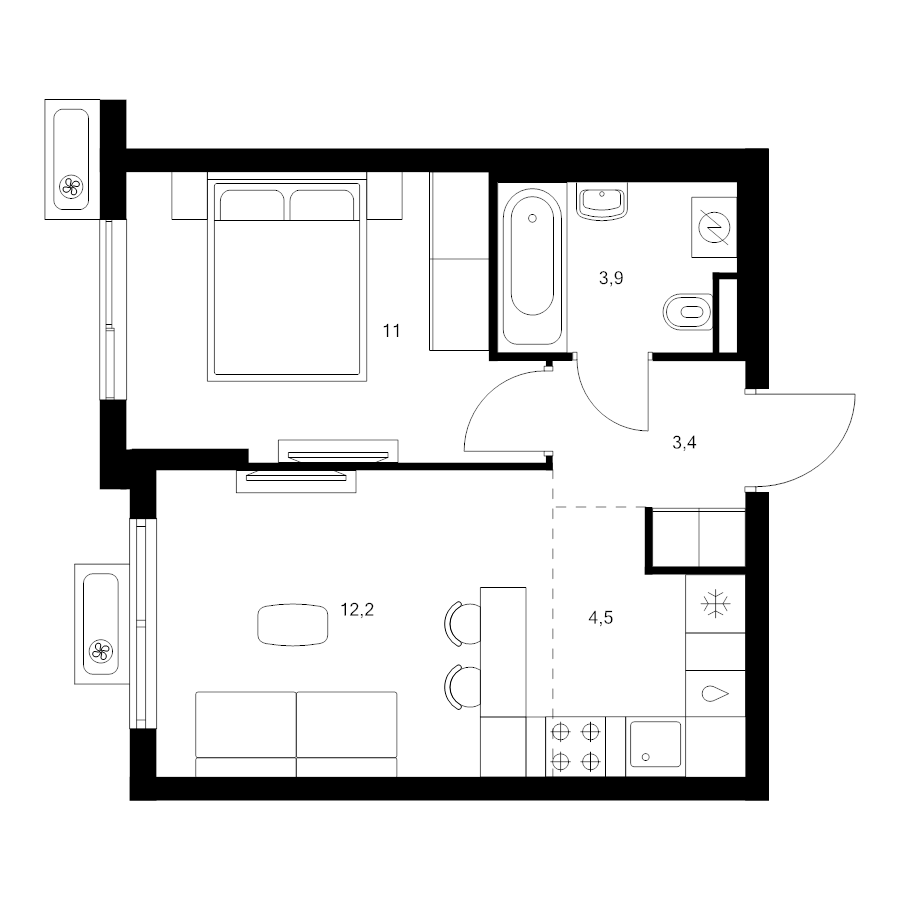 2 ккв (Евро) 35 м²