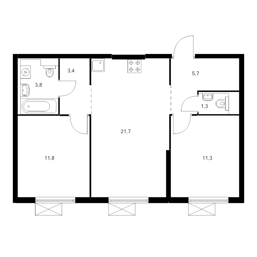 3 ккв (Евро) 56,9 м²