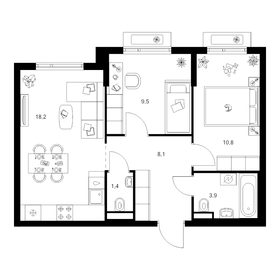 3 ккв (Евро) 51,9 м²