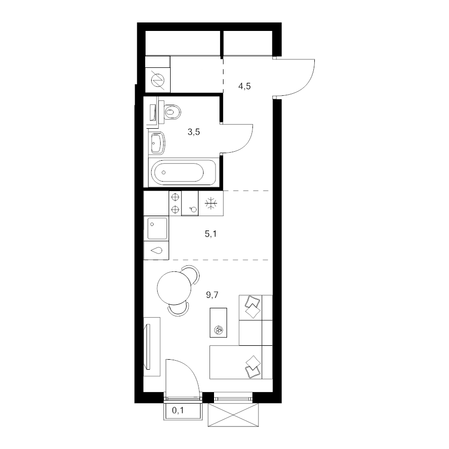 Студия 25,5 м²