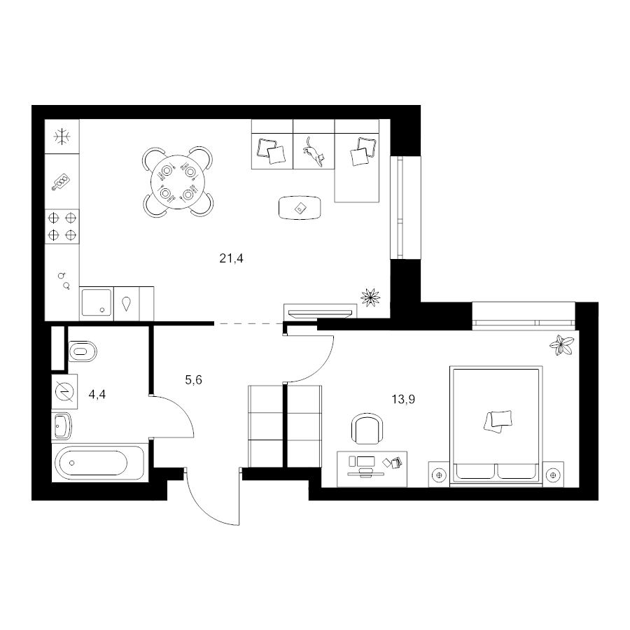 2 ккв (Евро) 45,3 м²