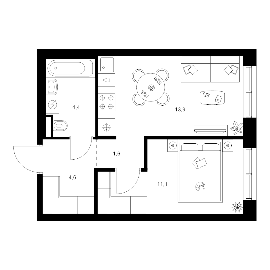 1 ккв 35,6 м²
