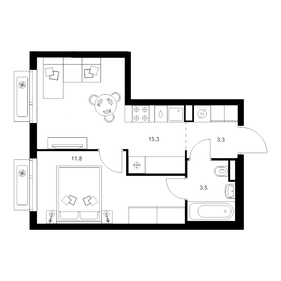 2 ккв (Евро) 33,9 м²