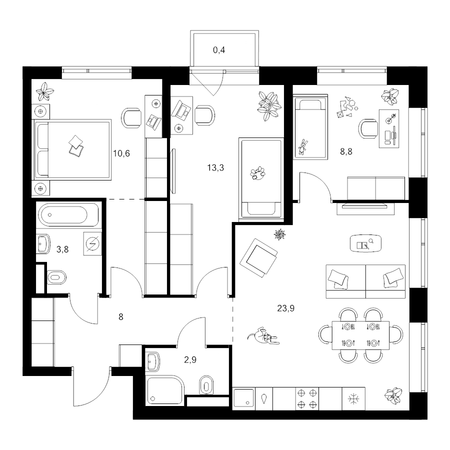 4 ккв (Евро) 75,5 м²