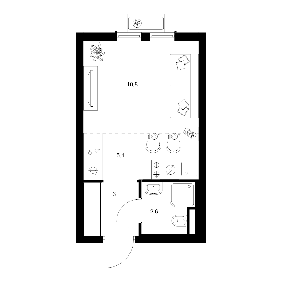 Студия 21,8 м²