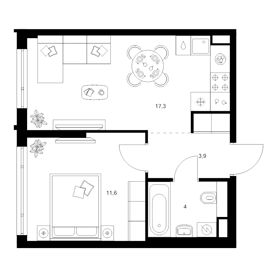 2 ккв (Евро) 36,8 м²