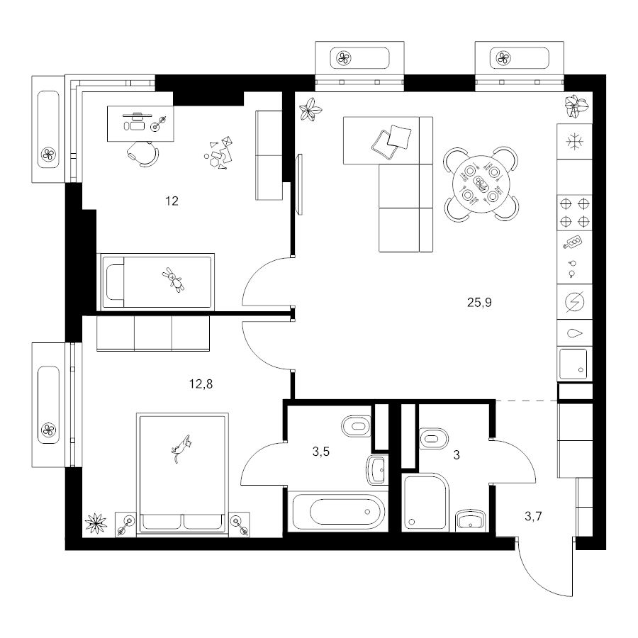 3 ккв (Евро) 60,9 м²