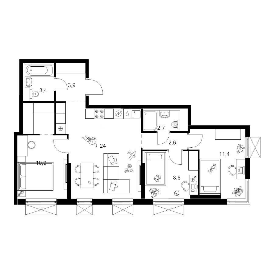 4 ккв (Евро) 71,1 м²