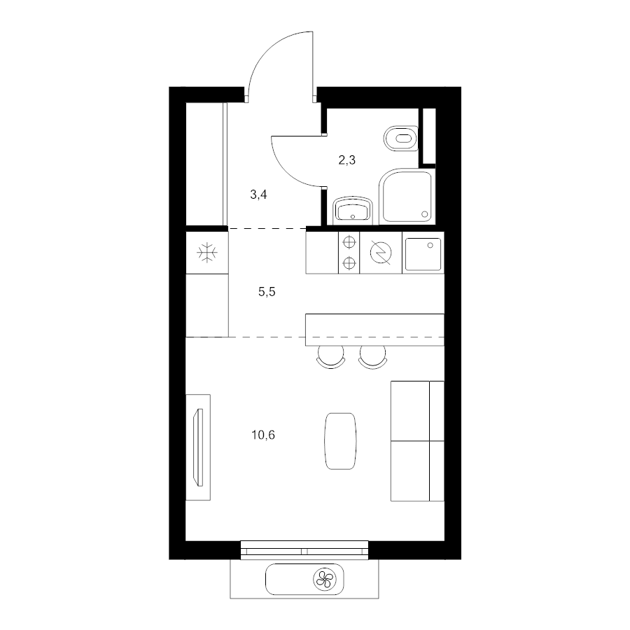 Студия 21,8 м²