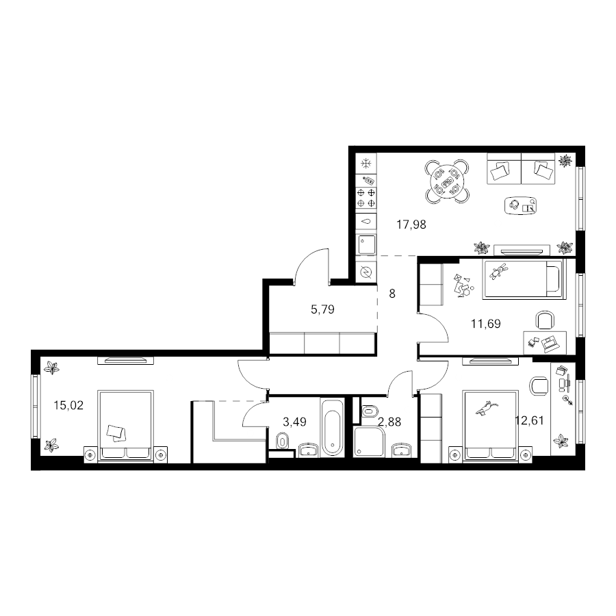 4 ккв (Евро) 81 м²