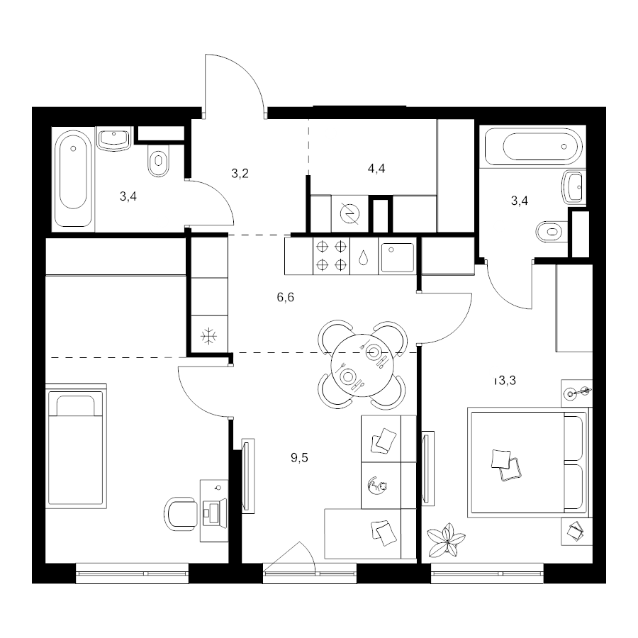 3 ккв (Евро) 57,5 м²