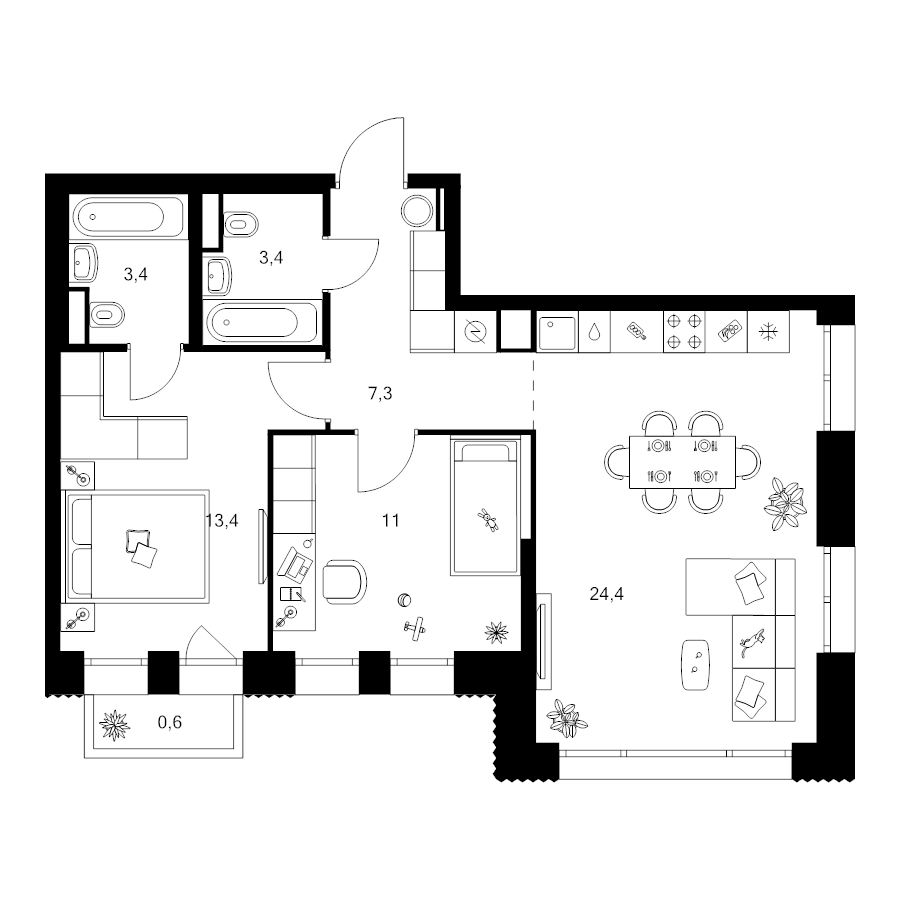 3 ккв (Евро) 63,5 м²