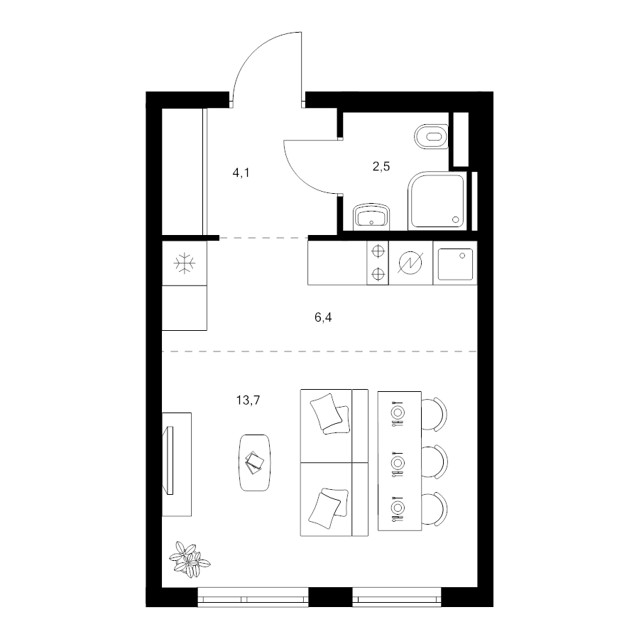 Студия 26,7 м²