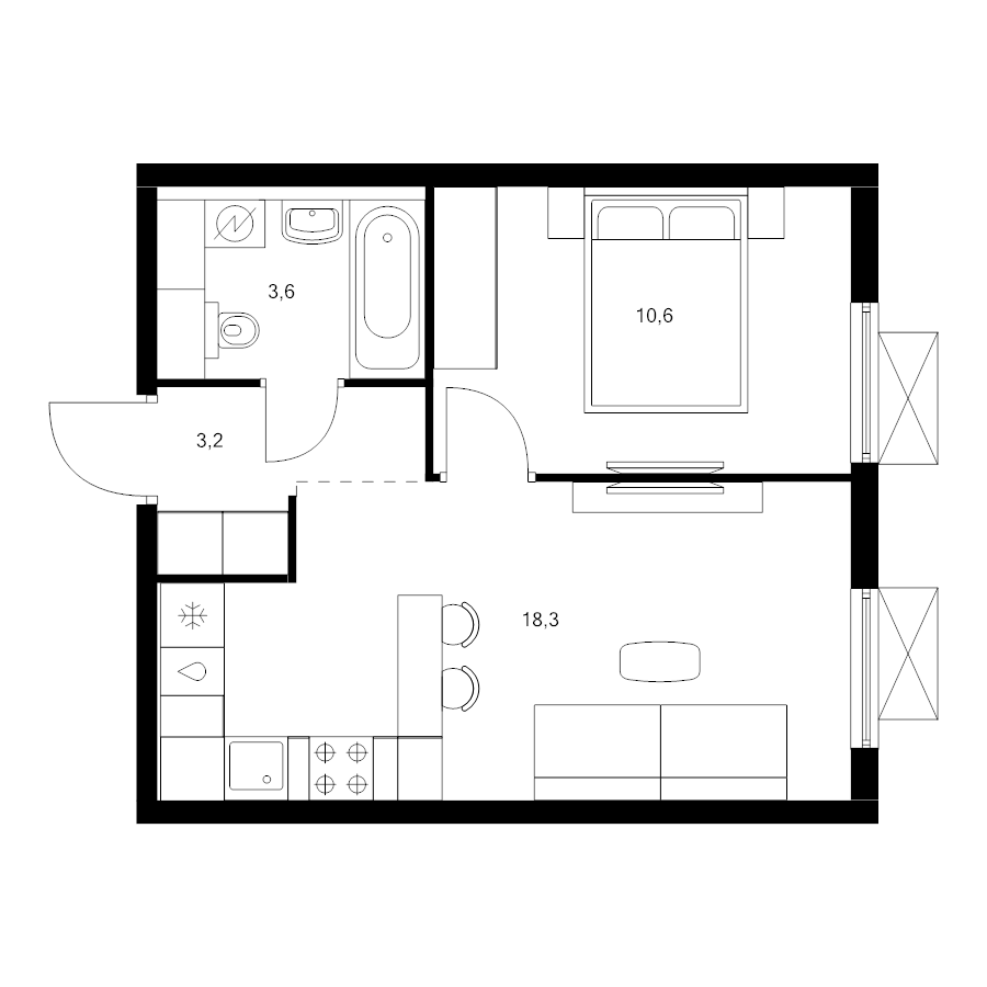 2 ккв (Евро) 35,7 м²