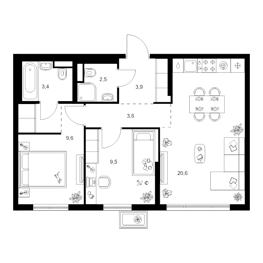 3 ккв (Евро) 55,4 м²