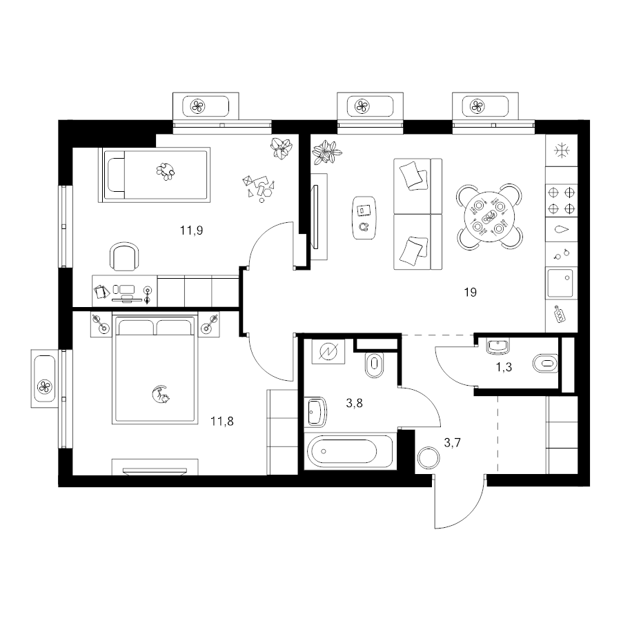 3 ккв (Евро) 53,6 м²