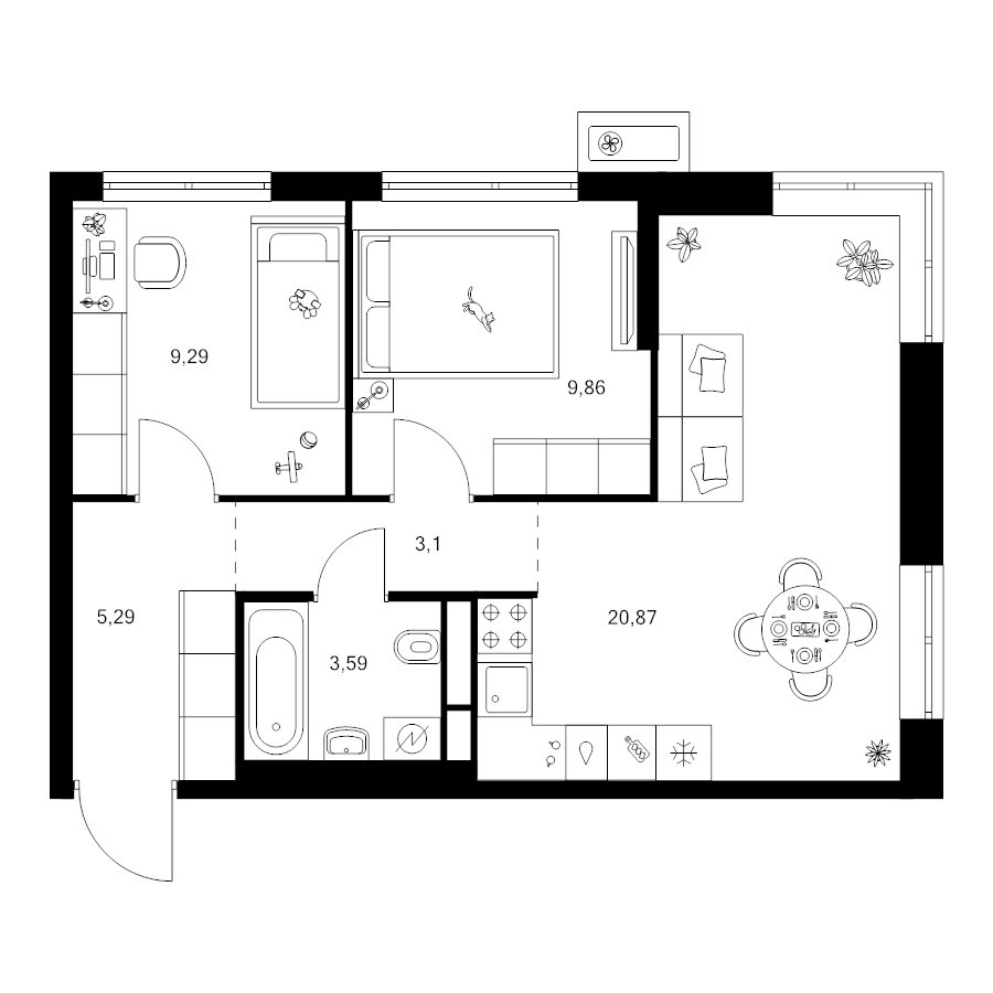 3 ккв (Евро) 51,5 м²