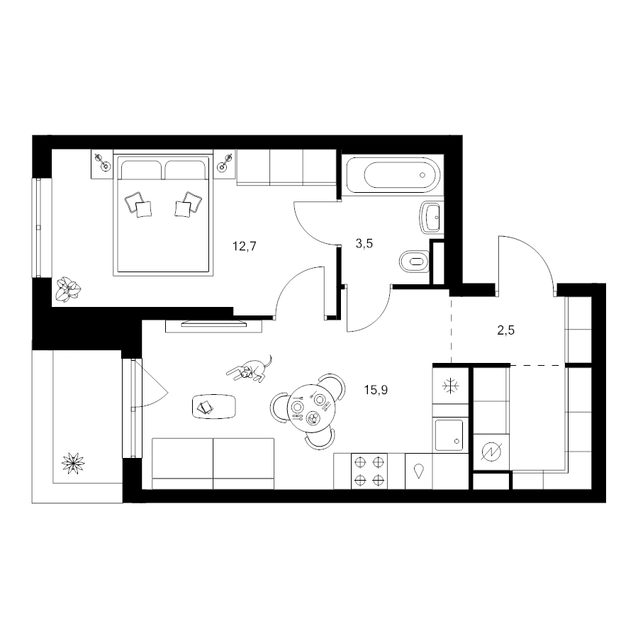 2 ккв (Евро) 39,2 м²