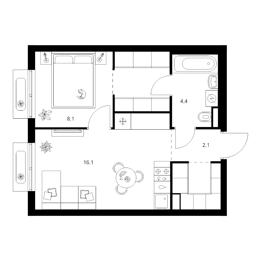 2 ккв (Евро) 38 м²