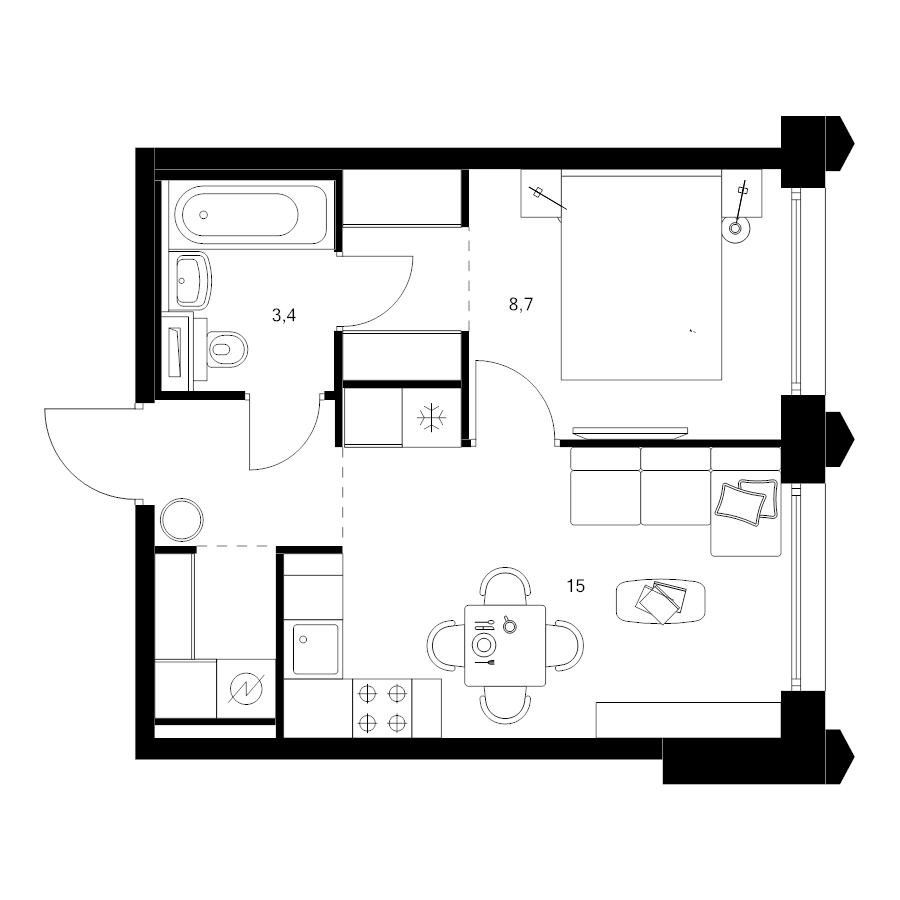 2 ккв (Евро) 34,4 м²